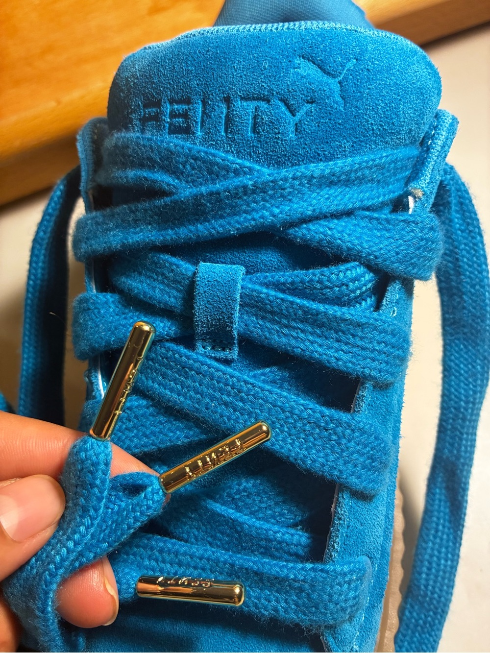FENTY Women's Bright Blue Suede Platform Sneakers - Picture 4 of 10